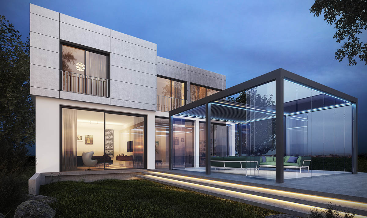 Retractable Tilting Louvred Roof System Awning Frame