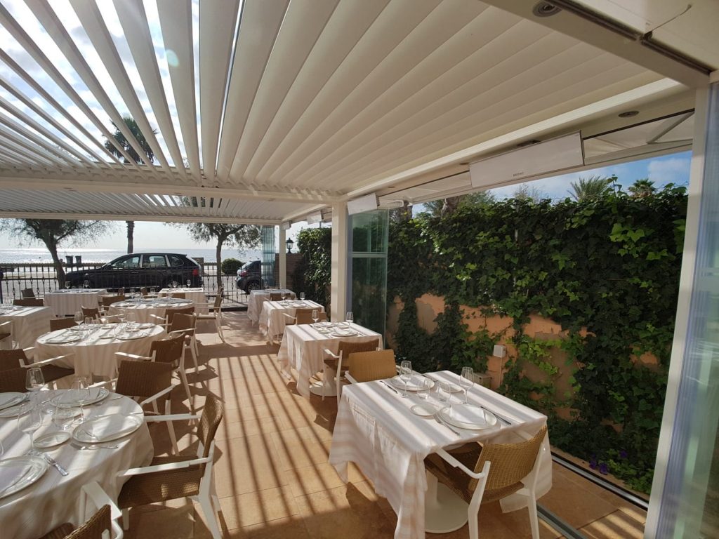 Outdoor Heating Parasols External Venetian Retractable Motorised Roof Pergola Awning London Commercial Architecture Outdoor