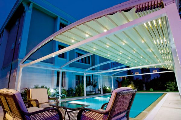 Fabric Retractable Motorised Roof Pergola Awning London Commercial Architecture Outdoor