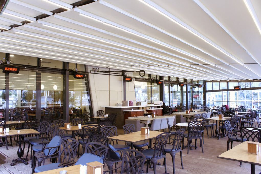 Outdoor Heating Parasols External Venetian Retractable Motorised Roof Pergola Awning London Commercial Architecture Outdoor