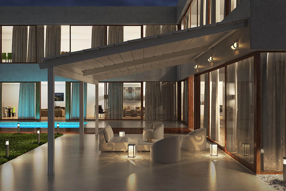 retractable roof with pitched roof