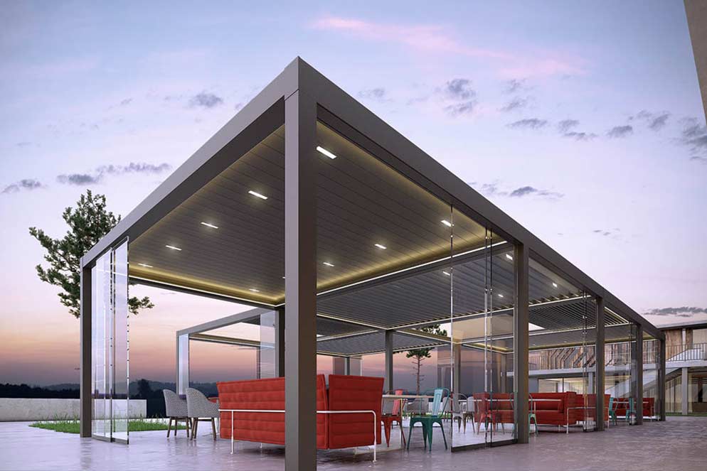 retractable louvre roof with LED lighting