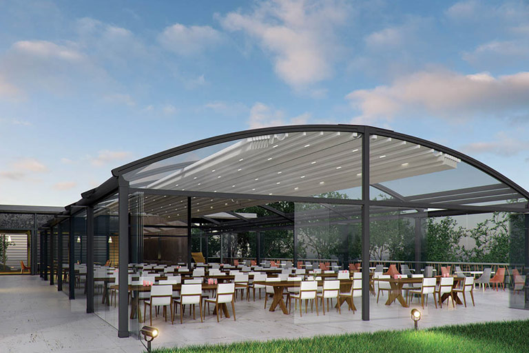 retractable fabric roof curved system