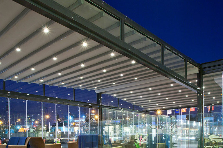 retractable fabric roof with LED lighting